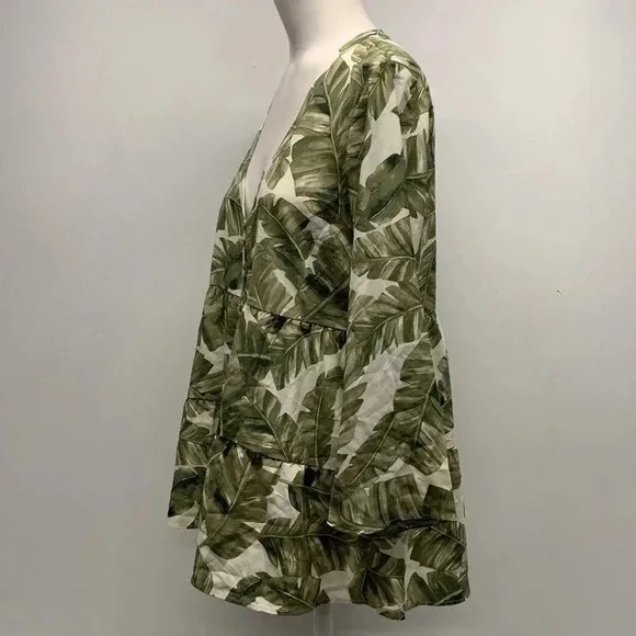Show Me Your Mumu Marlow Top Blouse Shirt Palm Leaf Print White Green New  XS - Picture 9 of 13